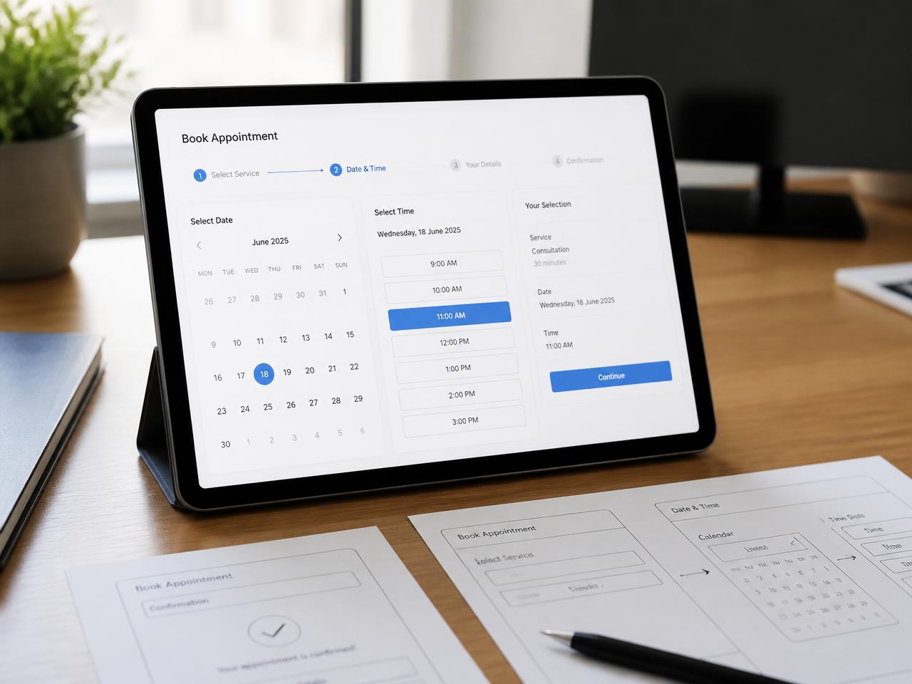 Booking flow UX concept — UI/UX work presented by Gynex Technology